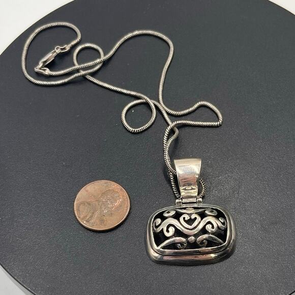 SF Sterling Silver Rectangular Shape Filigree Scroll Pendant and 925 Chain - Picture 3 of 9